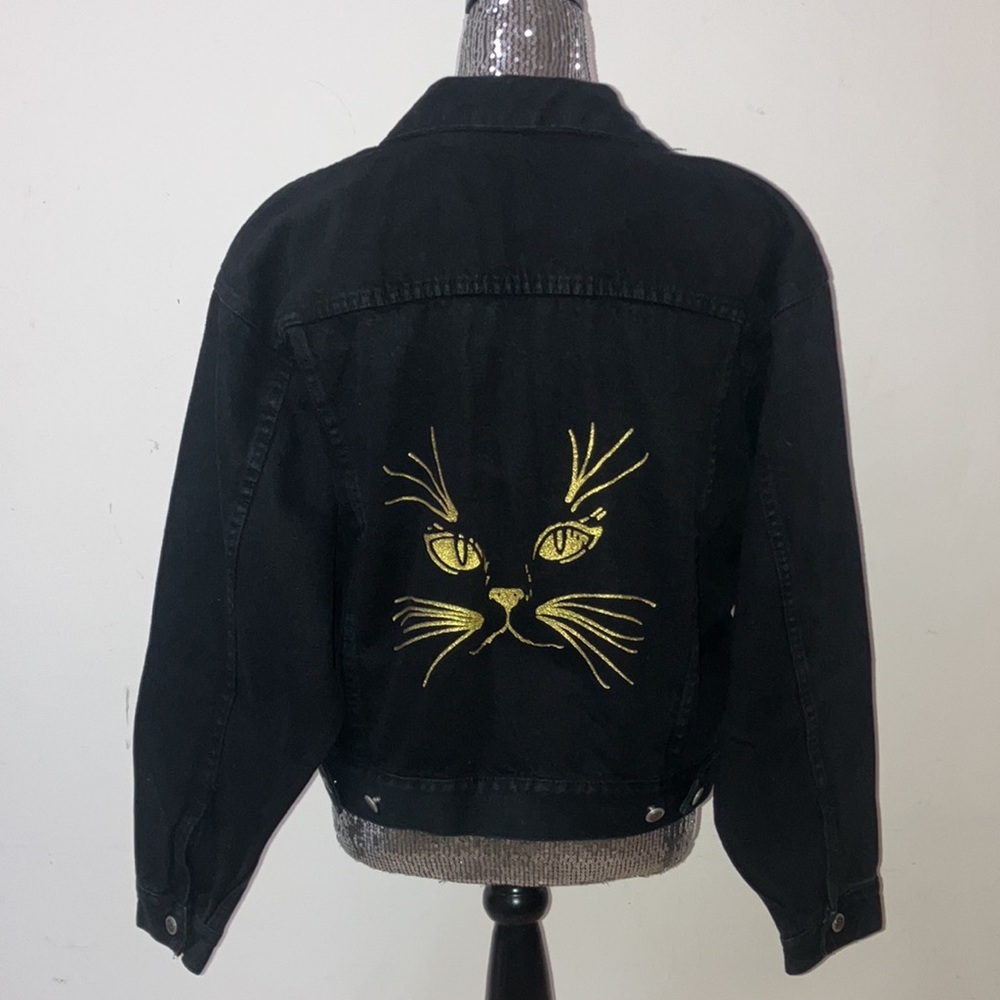 Bill Blass Vintage 1990’s Black Denim Jacket Large - Picture 6 of 8
